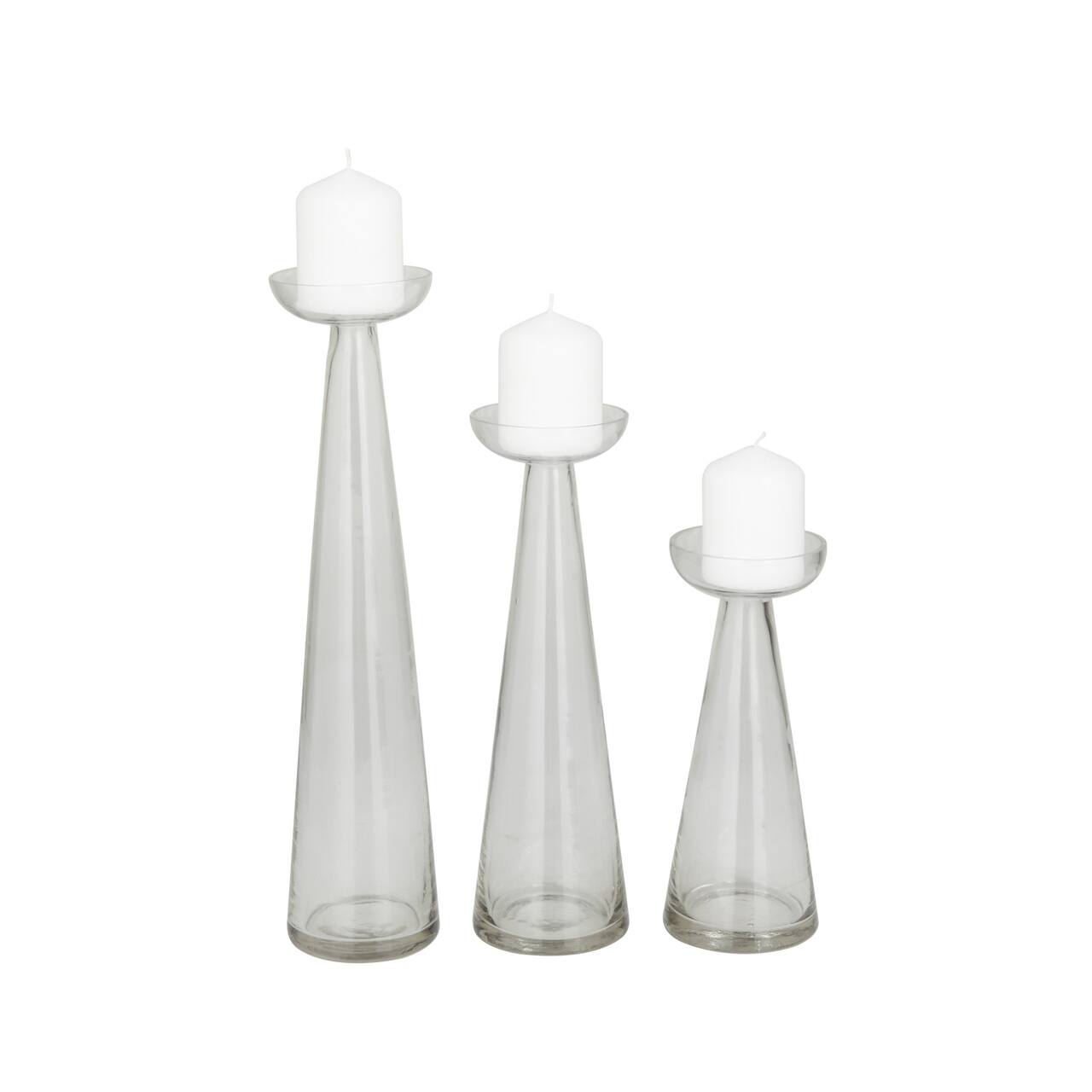 Set of 3 Clear Glass Contemporary Candle Holder, 3" x 3" x 3"